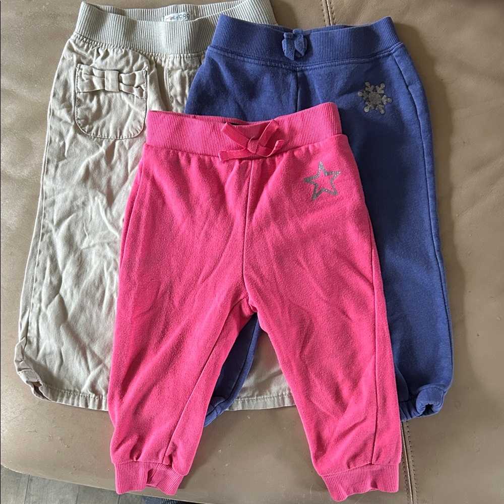 5/$20 Kids' Colorful Pants Trio - Pink, Blue, Tan